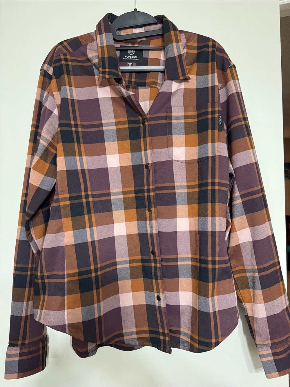 Flowy Women’s Plaid Button-Down Shirt in Brown & Pink